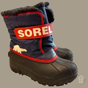 Sorel Kids Snow Commander Winter Boots Size 13 Waterproof, Insulated, Navy Red